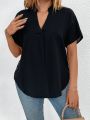 Plus Size Solid Color Notched Collar Casual Shirt