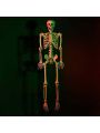 Halloween Decoration Skeleton,Life Size Posable Skeleton with Stake Red Eyes Sound Activated Realistic Human Bones,Halloween Decoration for Indoor Outdoor Spooky Scene Haunted House