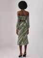 Amiko Snakeskin Print Off Shoulder Halter Top & Skirt