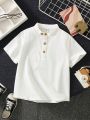 SHEIN Kids KDOMO Young Boys' Casual Academy Style Button-Down Shirt