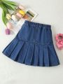 Big Girls' Casual & Comfortable Denim Pleated Skirt
