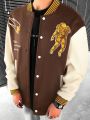 Manfinity Hypemode Men Slogan & Astronaut Print Colorblock Drop Shoulder Varsity Jacket