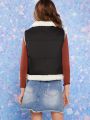 Tween Girls' Plush Patchwork Fleece Lined Vest Jacket