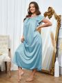 Plus Size Square Neck Bow Embellished Polka Dot Nightgown