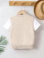 Little Boys' Solid Color Sleeveless Cardigan Vest With Double Pockets