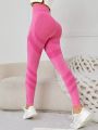 SHEIN Female Teenagers' Seamless Knitted Solid Color Jacquard Casual Sports Trousers