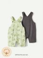 Cozy Cub Baby Boys' Dinosaur Pattern Solid Color Sleeveless Overall Shorts Set