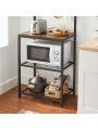 VASAGLE Kitchen Baker's Rack, Microwave Oven Stand with Storage Shelves, and 12 Hooks, Industrial, 15.7 x 23.6 x 59.6 Inches, Rustic Brown and Black