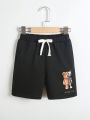 1pc Young Boys' Casual, Academy, Comfortable, Fashionable, Simple, Practical, Versatile, Soft, And Comfortable Street-Style Bear And Robot Patterned Breathable Shorts Suitable For Spring And Summer