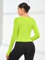 SHEIN Daily&Casual Fluorescent Green Thumb Hole Sports T-Shirt