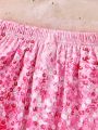 SHEIN Kids EVRYDAY Girls' Pink Sequin Print Party Skirt For Spring/Summer