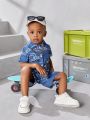 Baby Boy'S Casual Face Pattern Short Sleeve Shirt And Shorts Set, Summer