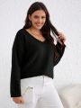 Plus Size Women's Solid Color Loose Fit Pullover Sweater