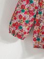 SHEIN Kids Nujoom Little Girls' Fashionable Vintage Floral Print Frilled Neck Long Sleeve Blouse