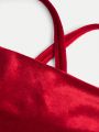 SHEIN Teenage Girls' Knit Solid Color Velvet Crossback Casual Cami Dress