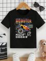 Boys' Casual Slogan Off-Road Vehicle Pattern Short-Sleeved Round Neck T-Shirt Suitable For Summer