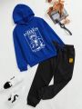 SHEIN Tween Boys' Casual Letter Print Hoodie And Jogger Pants Set