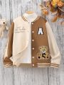 Older Girls' Casual Stitched Bear Letter Patch Jacket Autumn And Winter
