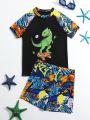 Boys' (Big) Dinosaur Printed Short Sleeve Short And Trunk Separated Swimsuit
