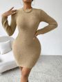 SHEIN SXY Solid Round Neck Fuzzy Sweater Dress