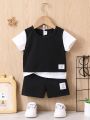 Baby Boy Letter Patched 2 In 1 Tee & Shorts
