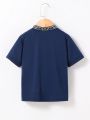 SHEIN Kids SUNSHNE Young Boy'S Geometrical Embroidery Short Sleeve Polo Shirt, Summer