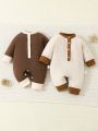 Newborn Baby Unisex Spring And Autumn Solid Color Romper, Bodysuit And With Footies