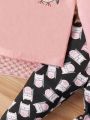 SHEIN Baby Girls' Lovely Cartoon Printed Long Sleeve Bodysuit Pajama Set