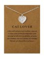 1pc Silver-color Alloy Card Shaped Pendant Necklace With Heart, Cat Paw Print Design - Perfect For Festival Outfit
