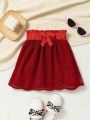 SHEIN Kids Y2Kool Young Girl Paperbag Waist Bow Front Skirt