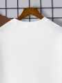 SHEIN Kids EVRYDAY Two-Piece Velvet Crew Neck Pullover Black And White Sweatshirt For Older Boys
