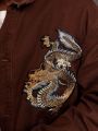 Men's Dragon Pattern Embroidered Fringed Denim Jacket