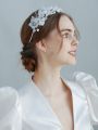 1pc Women's Metal Flower, Tulle, Crystal, Bead, Leaf Decor Gorgeous Bride Crown Headpiece