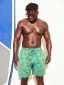 Men's Banana Print Drawstring Waist Beach Shorts Plus Size