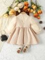 Baby Girl Contrast Mesh Puff Sleeve Party Dress