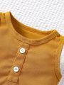 Baby Boy's Basic Fashionable, Comfortable Button-Up Vest And Shorts 4pcs Set For Casual Outing