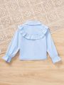 SHEIN Young Girl Ruffle Trim Flare Sleeve Bow Front Shirt