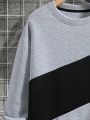 Manfinity Sporsity Men's Plus Size Color Blocking Drop Shoulder Sweatshirt With Drawstring Waist Joggers Two-piece Set