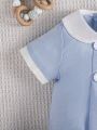 Baby Boy Contrast Collar Button Detail Bodysuit