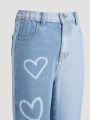 Tween Girls' Heart Printed Patchwork Straight Leg Jeans