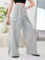 Teen Girls' Knitted Striped Wide Leg Casual Pants With Elastic Waist And Side Stripe Detail