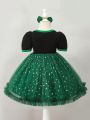 Baby Girls' Elegant Party Dress With Alphabet Print, Sparkly Tulle And Colorful Patchwork