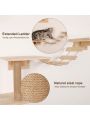 LUCKUP 9 pcs Cat Wall Shelves and Perches-Wall Mounted Cat Wall Furniture Cat Climbing Shelf Natural Wood W/ 1 Cat House, 1 Cat Hammock, 2 Ladder, 4 Cat Perchs, 1 Cat Scratching Post