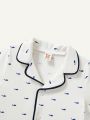 Cozy Cub Baby Boy Cartoon Whale Print Short Sleeve Romper With Collar And Shorts