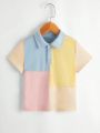SHEIN Kids EVRYDAY Boys' Casual Fashionable Color Block Polo Shirt