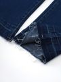 Tween Girls' Y2k Vintage Deep Blue Washed Elastic Slim Fit High Waist Flared Jeans