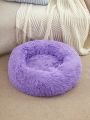 PETSIN Purple Long Plush Warm And Washable Round Pet Cushion Bed For Dogs And Cats