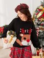 SHEIN Teen Girls Christmas Pattern Drop Shoulder Sweater