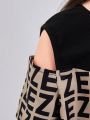 SHEIN Kids HYPEME Tween Girls' Everyday Geometric Pattern Splicing Short Sleeve Knit Dress With Gathered Waist, Street Fashion