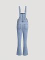 Teen Girl Skinny Flared Jeans Suspender Pants With Stretch